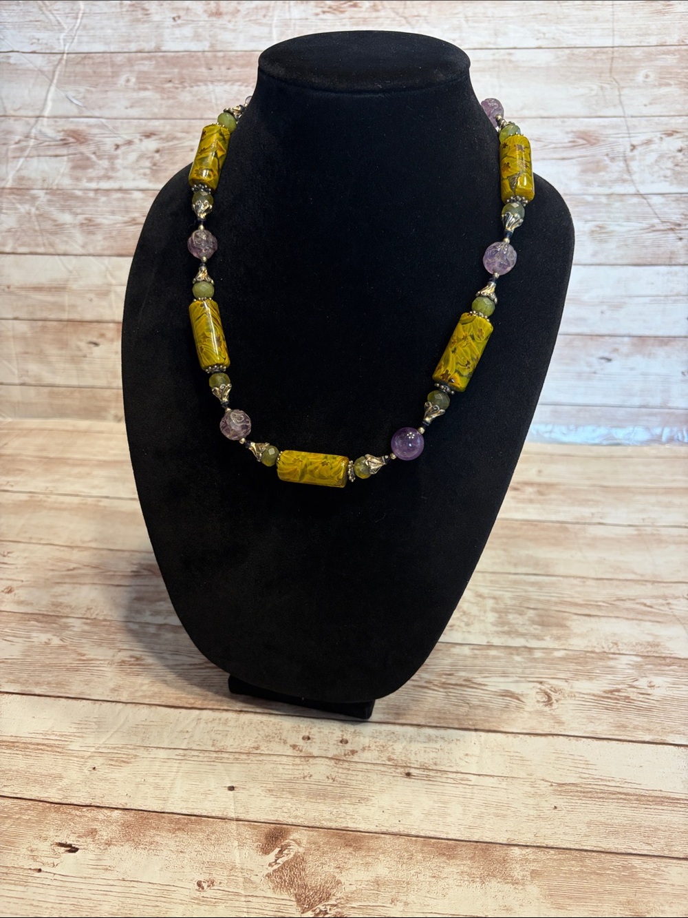 Vintage Yellow and Purple Bead Necklace